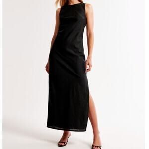 Abercrombie & Fitch High Neck Linen Blend Maxi Black Dress XL Tall Sleeveless